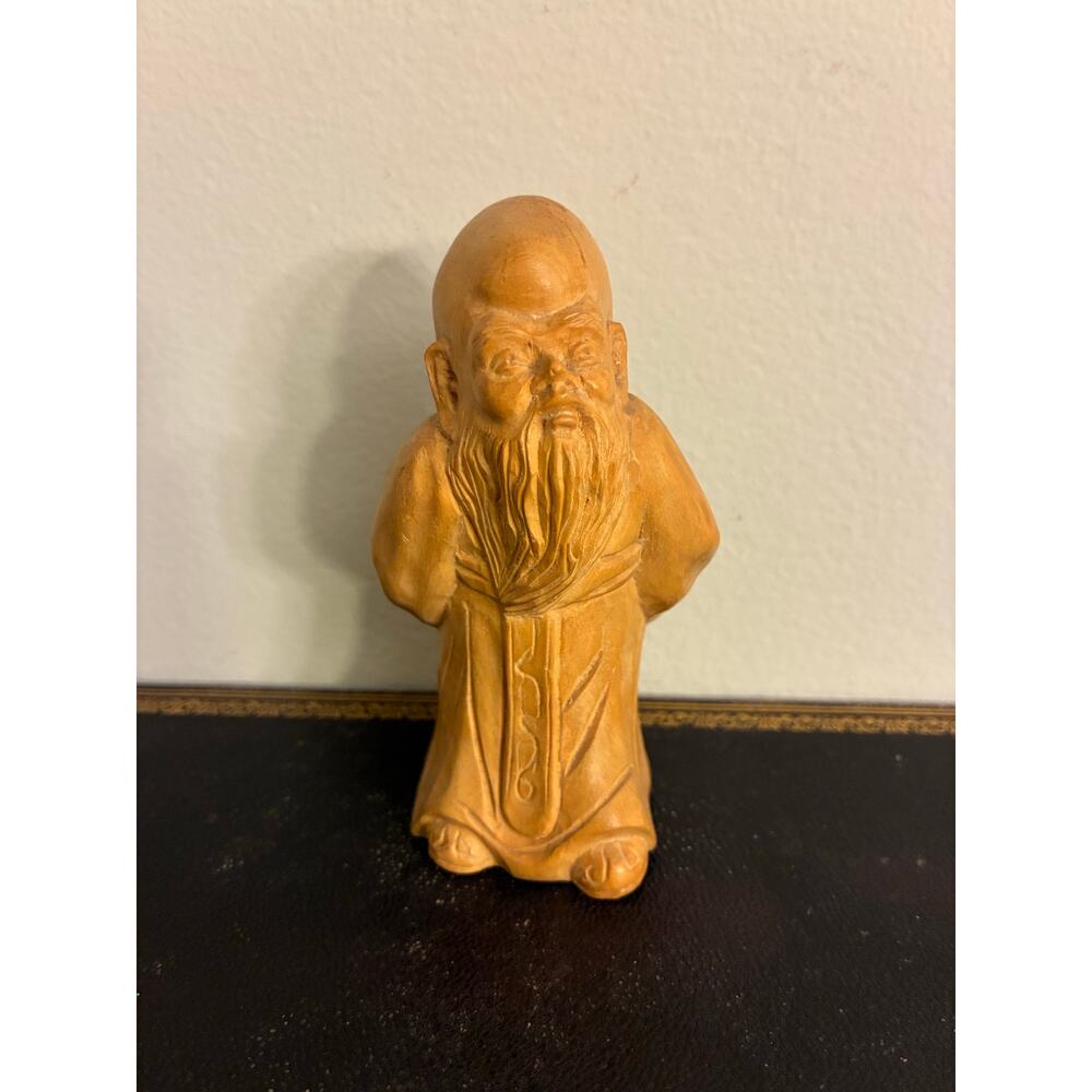 Vintage Hand Carved Wood Chinese Scholar Figurine Asian Sage Statue Wooden Decor